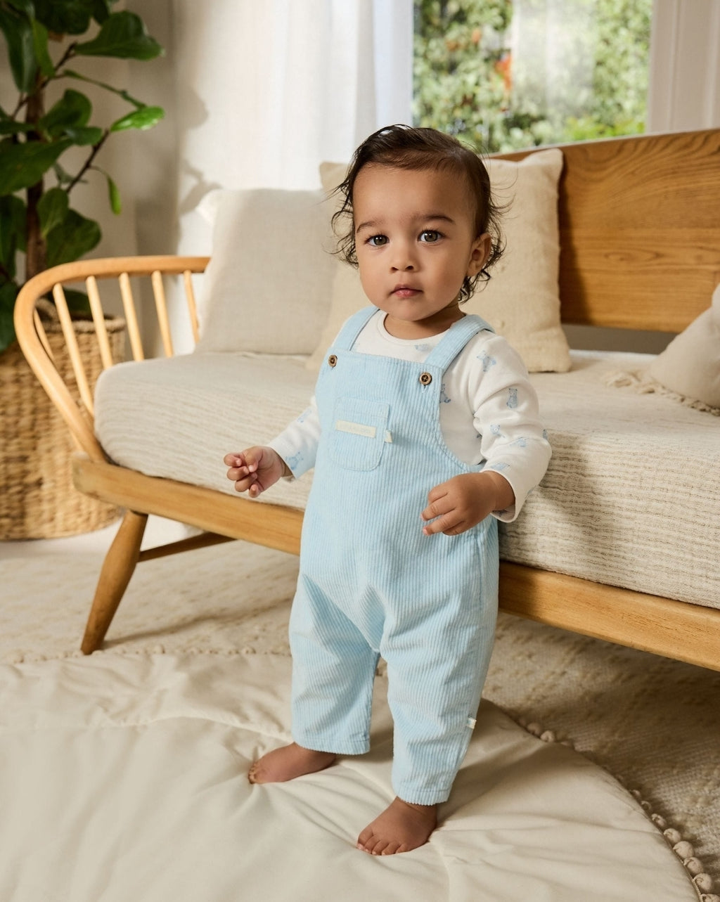 Blue Bear Cord Dungarees and Bodysuit Set