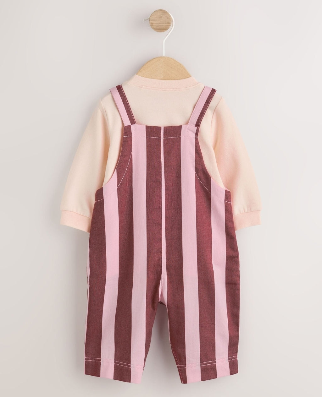 Pink/Burgundy Stripe Baby Long Sleeve Bodysuit And Woven Dung