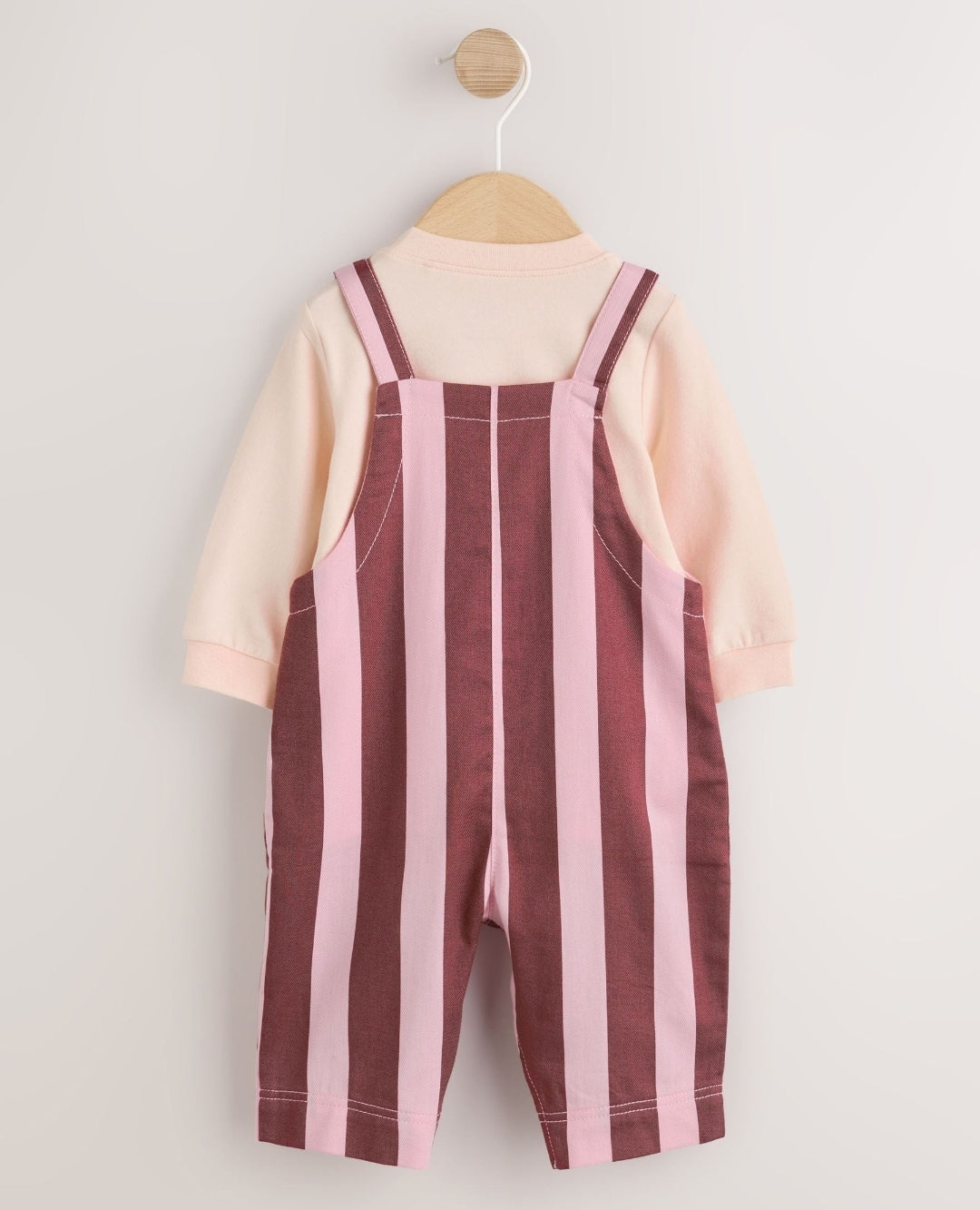 Pink/Burgundy Stripe Baby Long Sleeve Bodysuit And Woven Dung