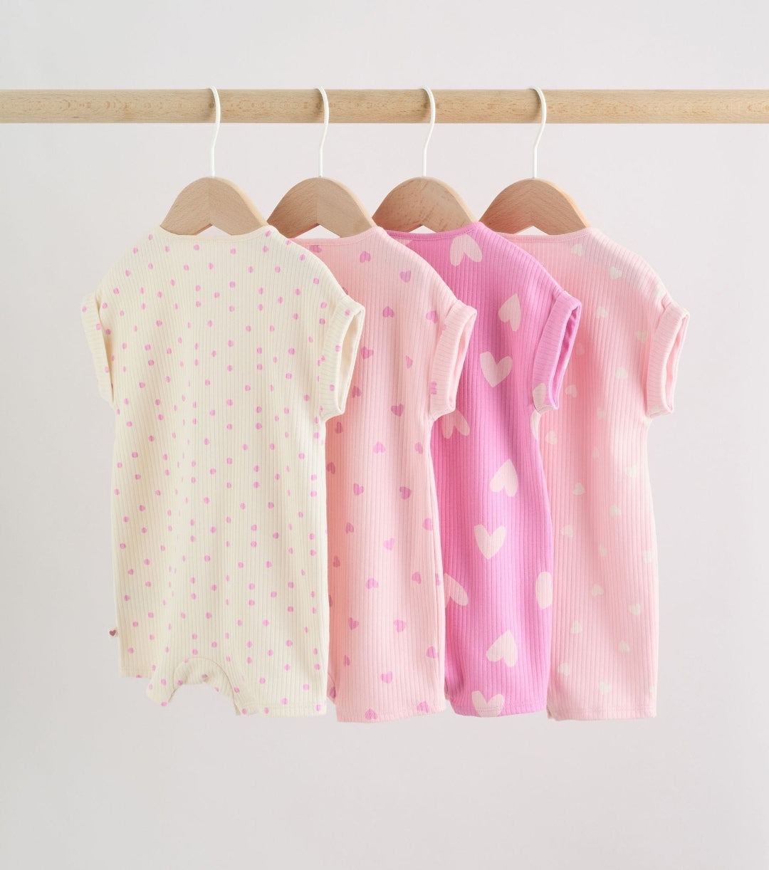 Pink Tonal Heart Popper Through Jersey Baby Rompers 4 Pack