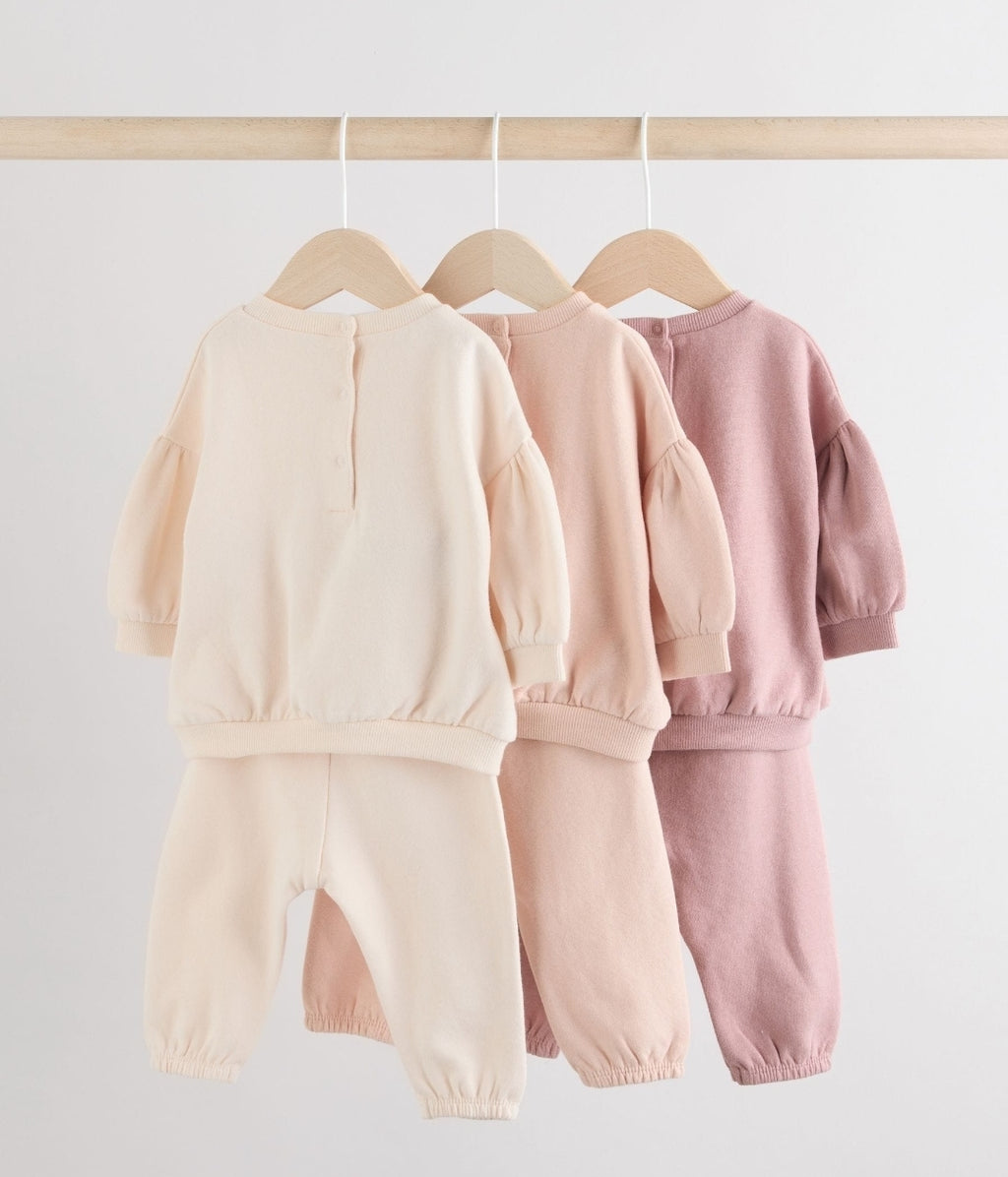 Cream/Pink Baby Sweatshirt & Joggers 6 Piece Set