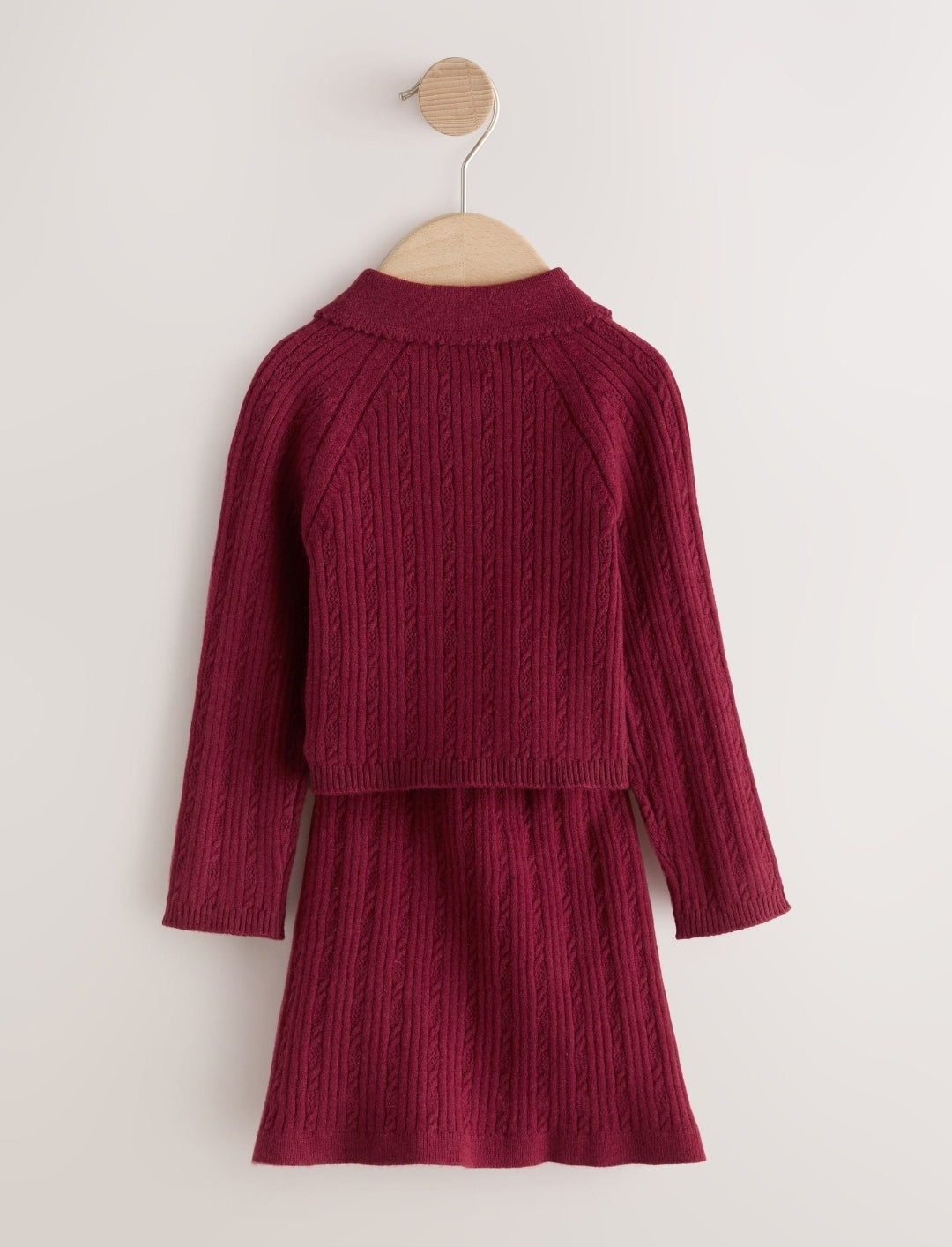 Berry Red Collared Jumper And Skirt Set