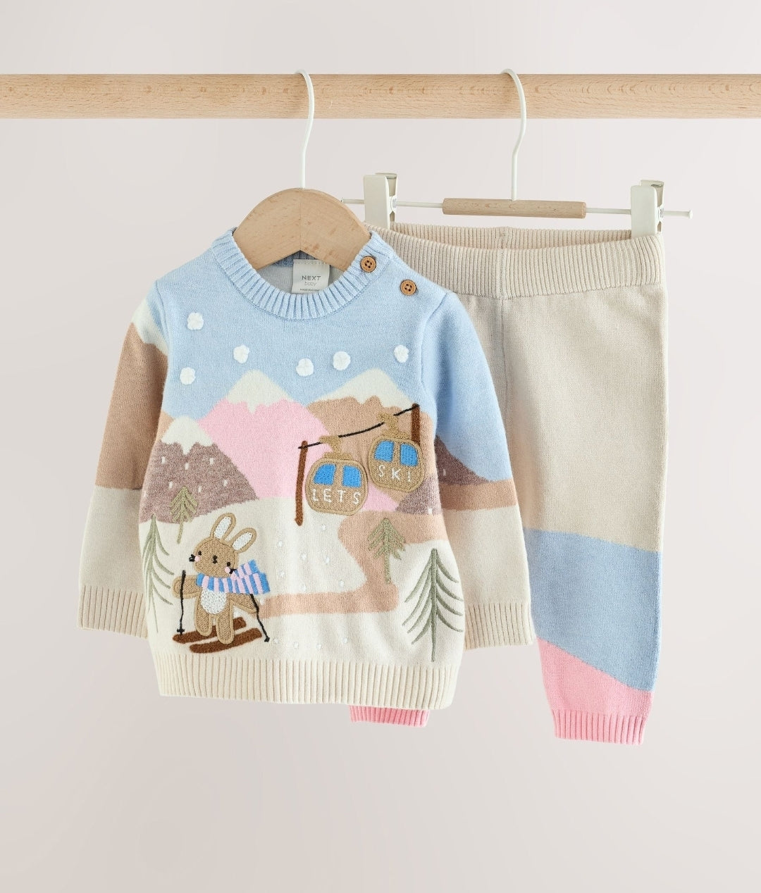 Ecru Bunny Character Knitted Scene Jumper and Leggings Baby