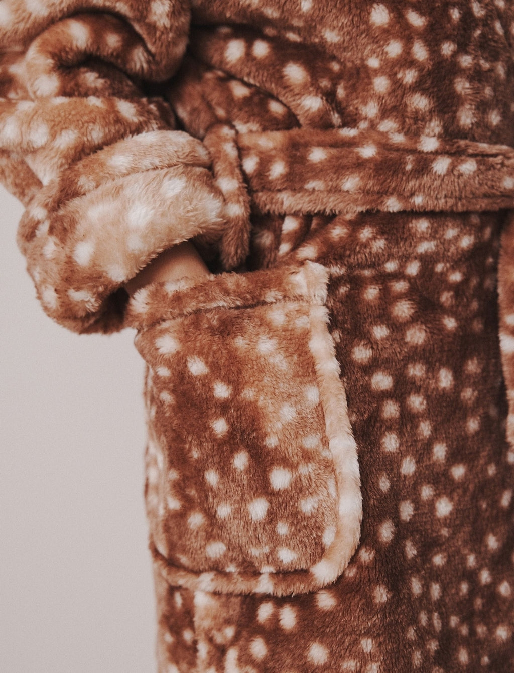 Neutral Deer Print Fleece Dressing Gown