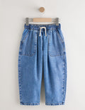 Mid Blue Pullon Barrel Jeans