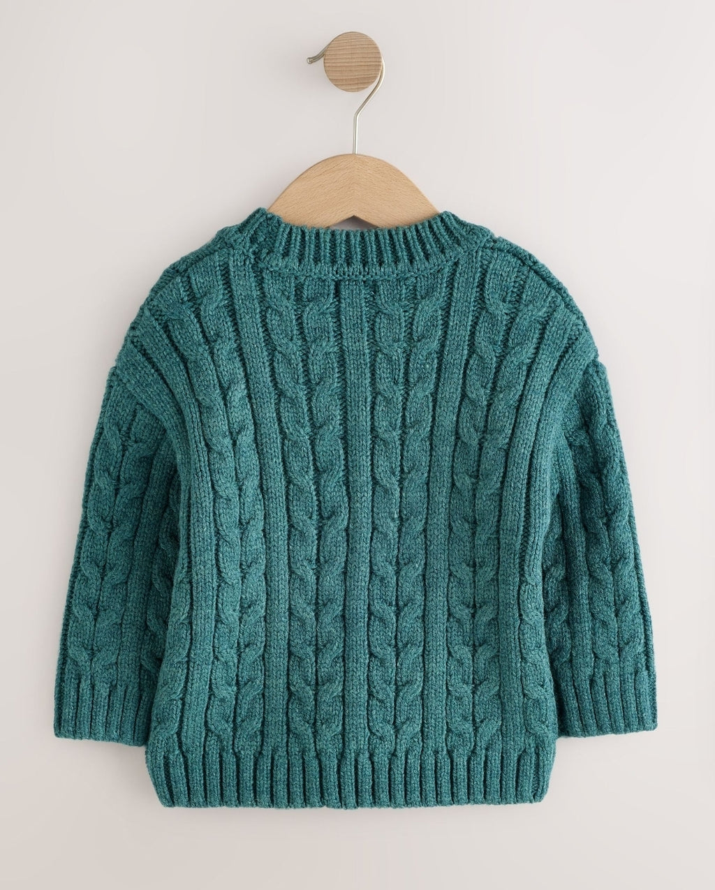 Dark Teal Blue Cable Knit Crew Neck Jumper