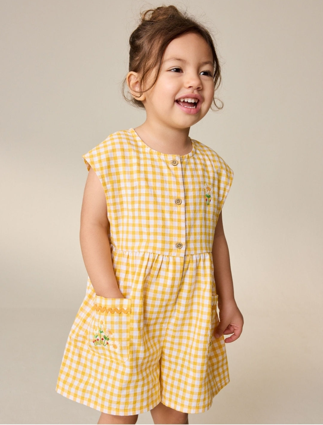 Yellow Gingham Embroidered
Sleeveless Playsuit