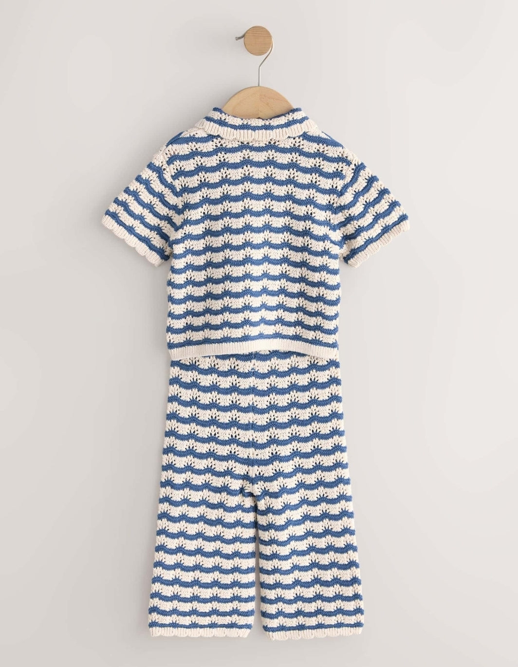 Navy Stripe Knitted Shirt and Trousers Set