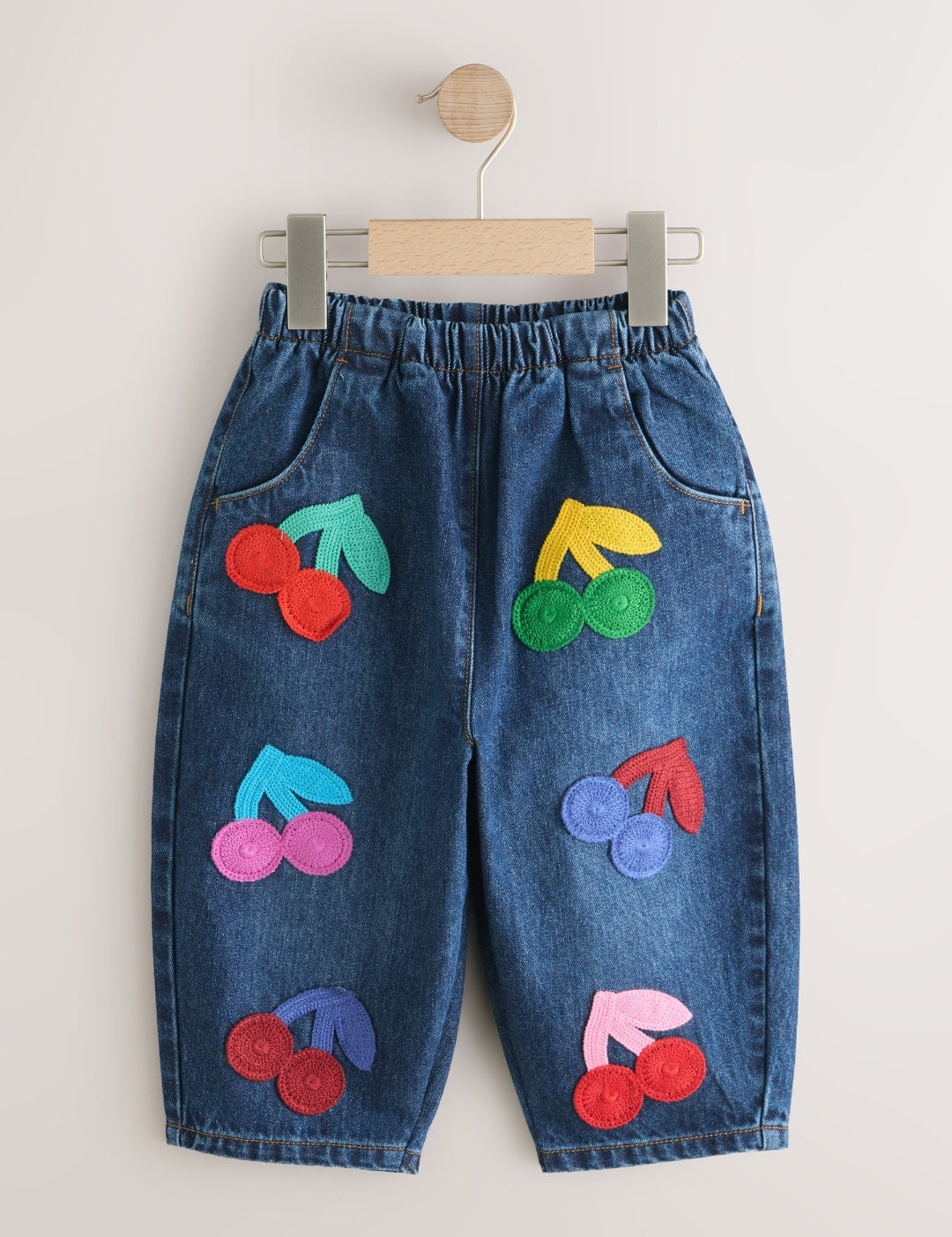 Rainbow Cherry Crochet Embroidered
Barrel Jeans