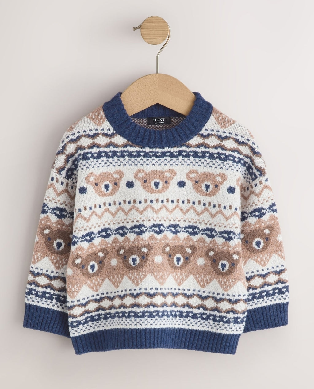 Cream/Navy Character Knitted Crew Neck Jumper
