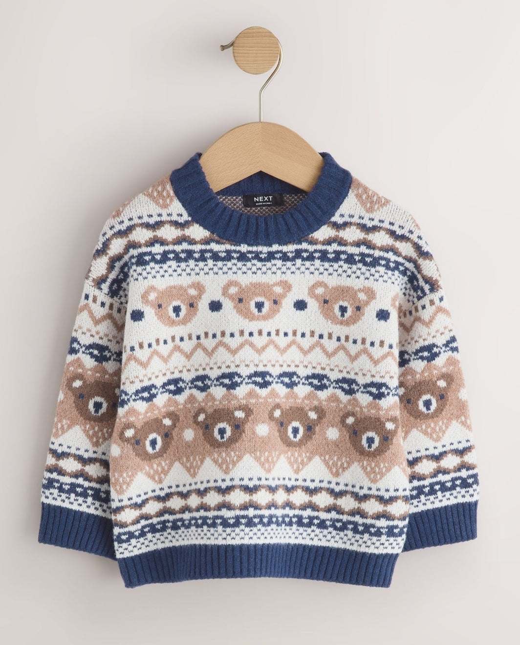Cream/Navy Character Knitted Crew Neck Jumper