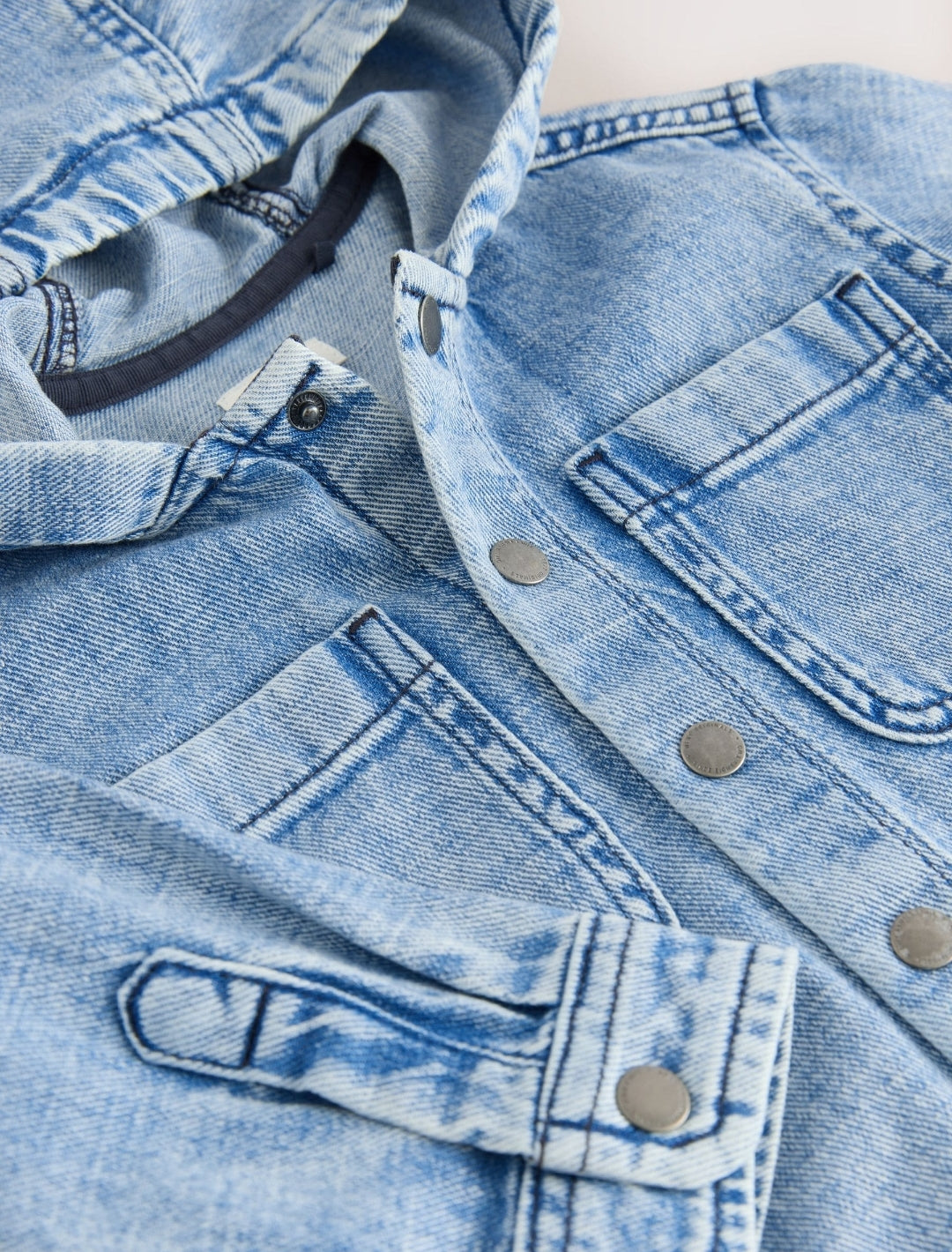 Mid Blue Denim Hooded Overshirt