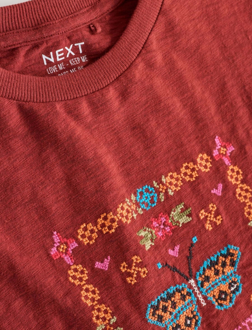Brown Embroidered Butterfly Long Sleeve Top