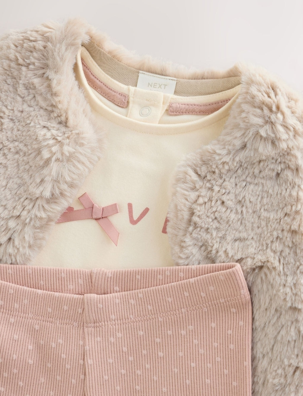 Pink/Cream Fur Baby Gilet Top and Leggings 3 Piece Set