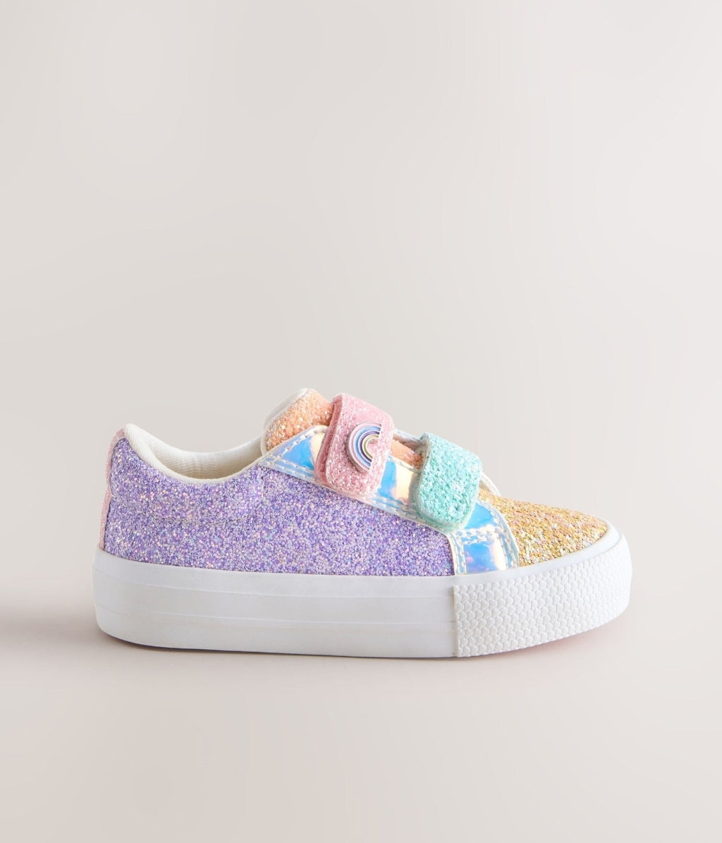 Multi Rainbow Glitter Standard Fit (F) Chunky Trainers With Touch Fa