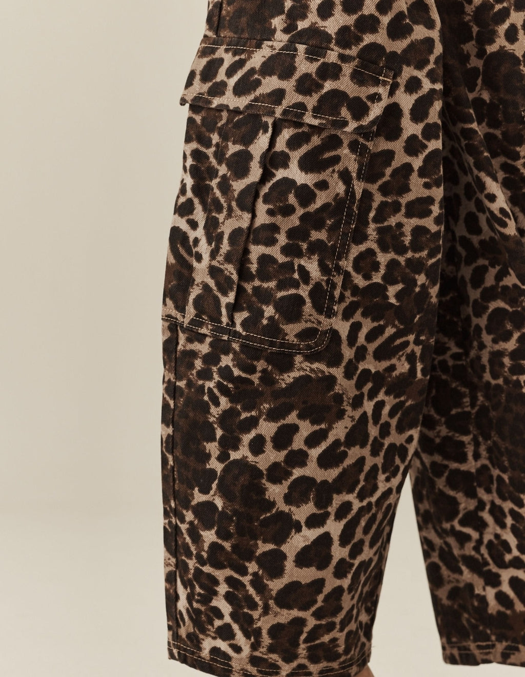 Animal Print Cargo Barrel Jeans