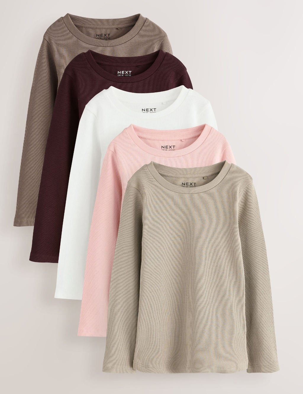 Neutral Ribbed Long Sleeve Tops 5 Pack