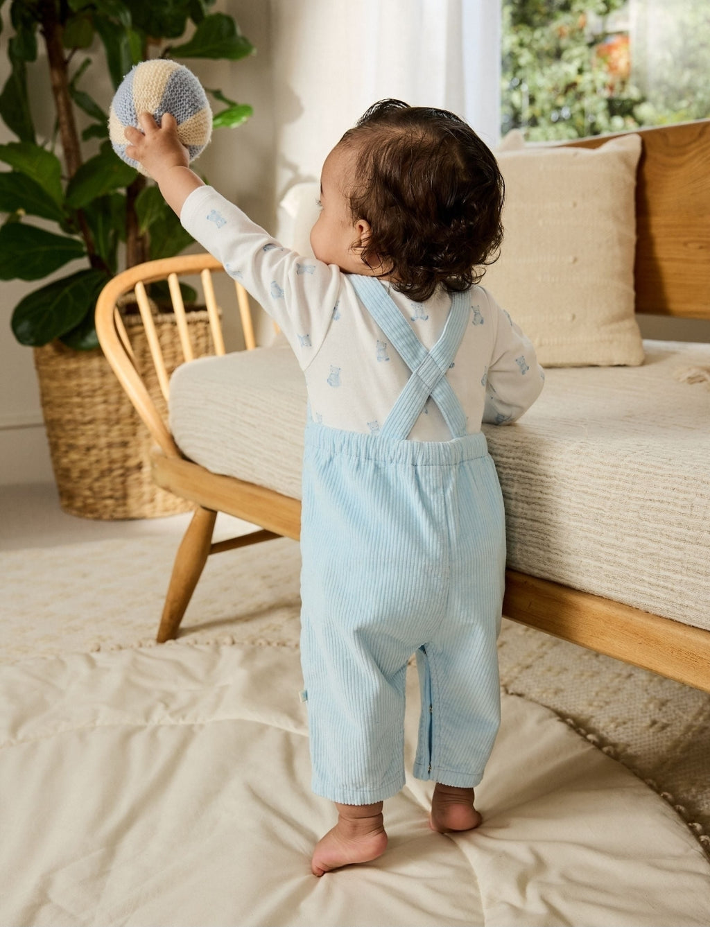 Blue Bear Cord Dungarees and Bodysuit Set