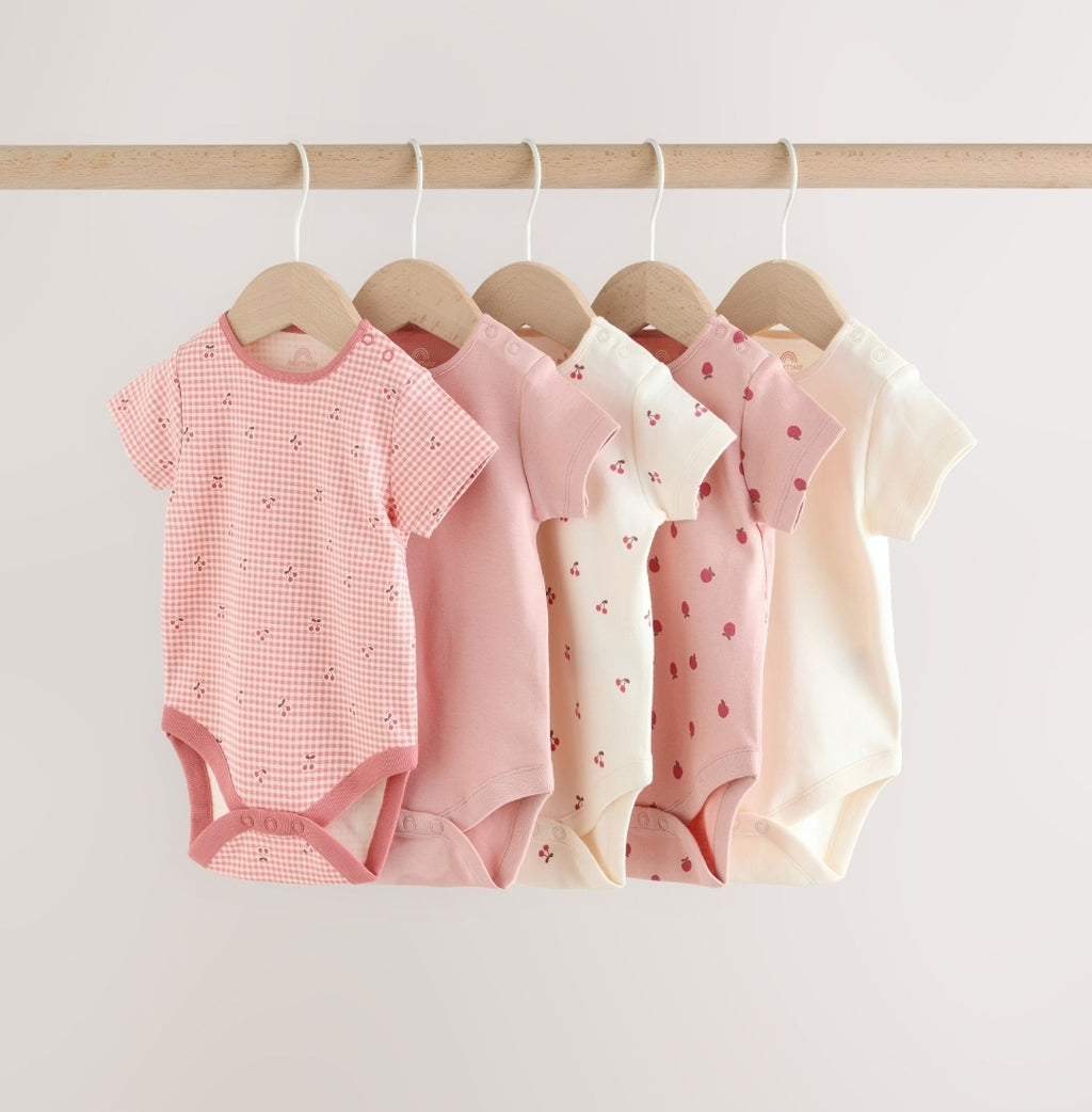 Pink Baby Short Sleeve Bodysuits 5 Pack