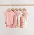 Pink Baby Short Sleeve Bodysuits 5 Pack