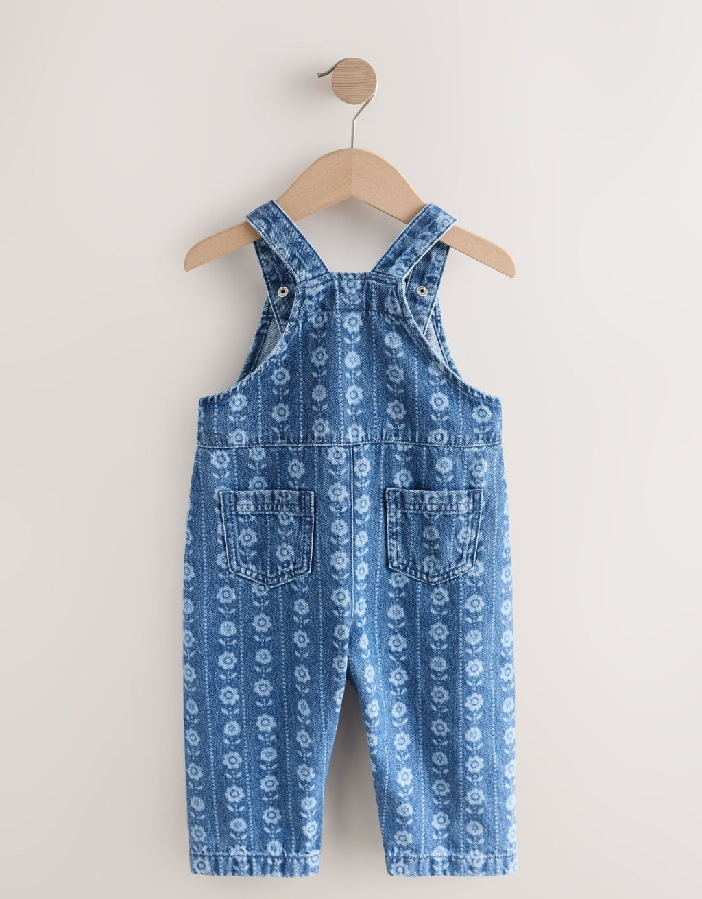 Mid Blue Floral Print Dungarees
