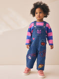 Blue/ Pink Stripe Embroidered
Denim Dunagree Set