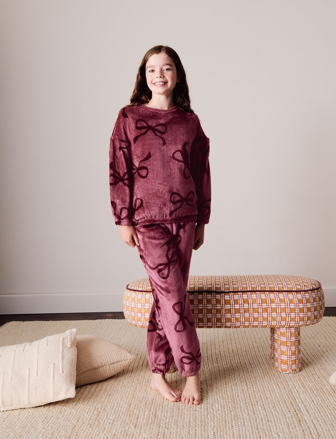 Berry Pink Bow Cosy Fleece Pyjamas