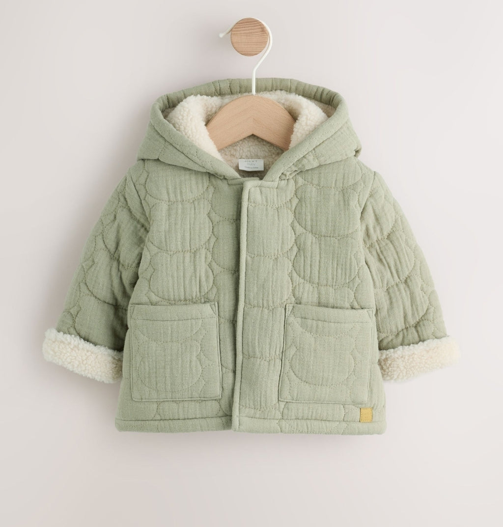 Sage Green Crinkle Bear Face Quilted Baby Jacket
