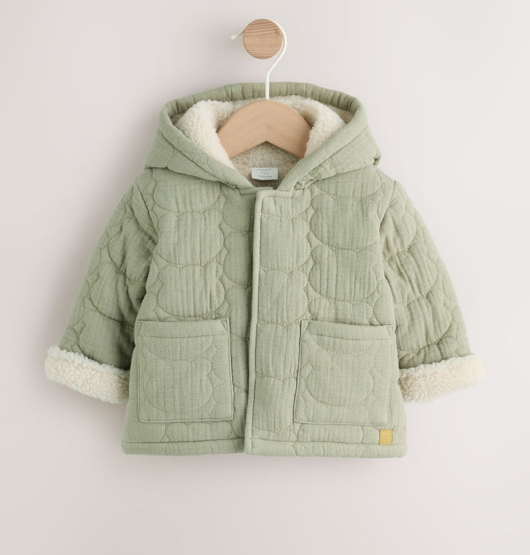 Sage Green Crinkle Bear Face Quilted Baby Jacket