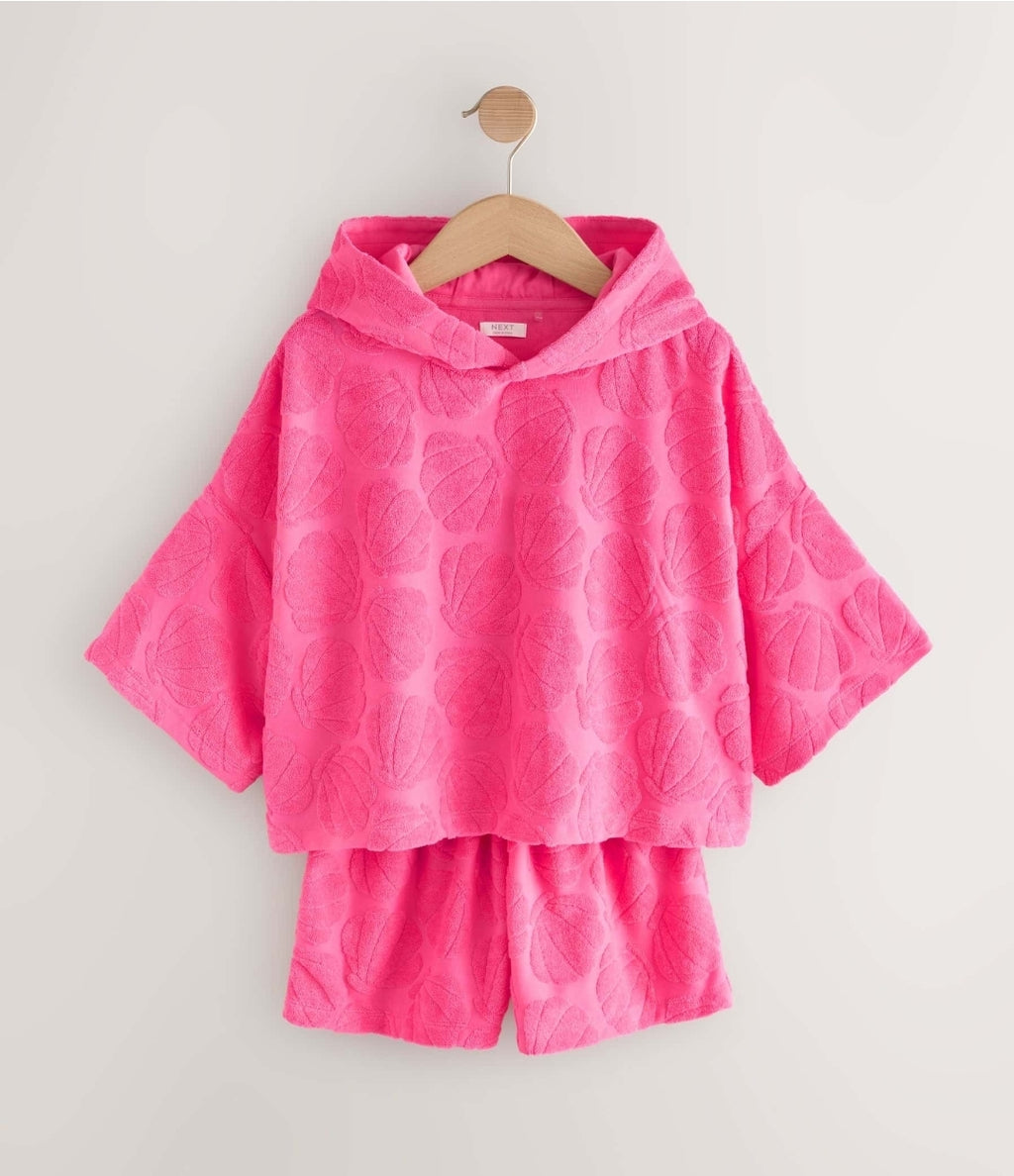 Pink Shell Towelling Hoodie And Shorts Set