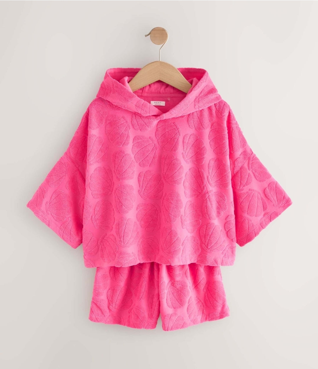 Pink Shell Towelling Hoodie And Shorts Set