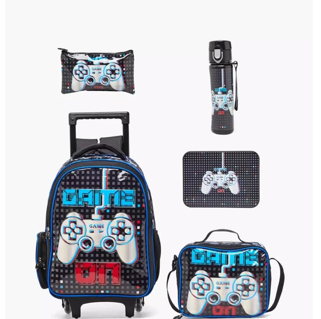 Game Print 5-Piece School Trolley Bag Set 16 inches