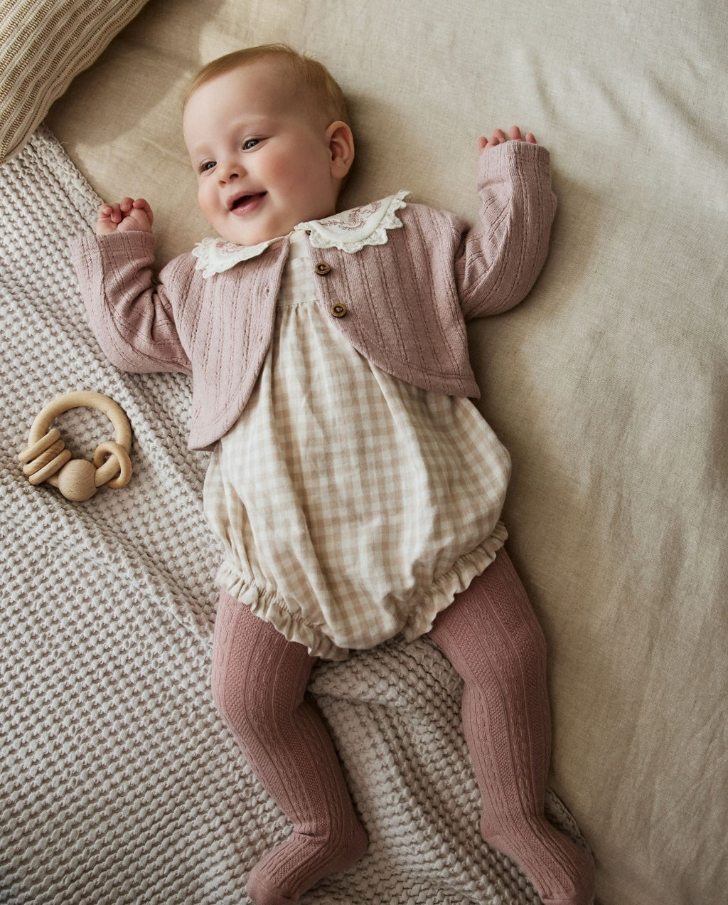 Pink Bubble Romper Long Sleeve Bodysuit Cardigan and Tights