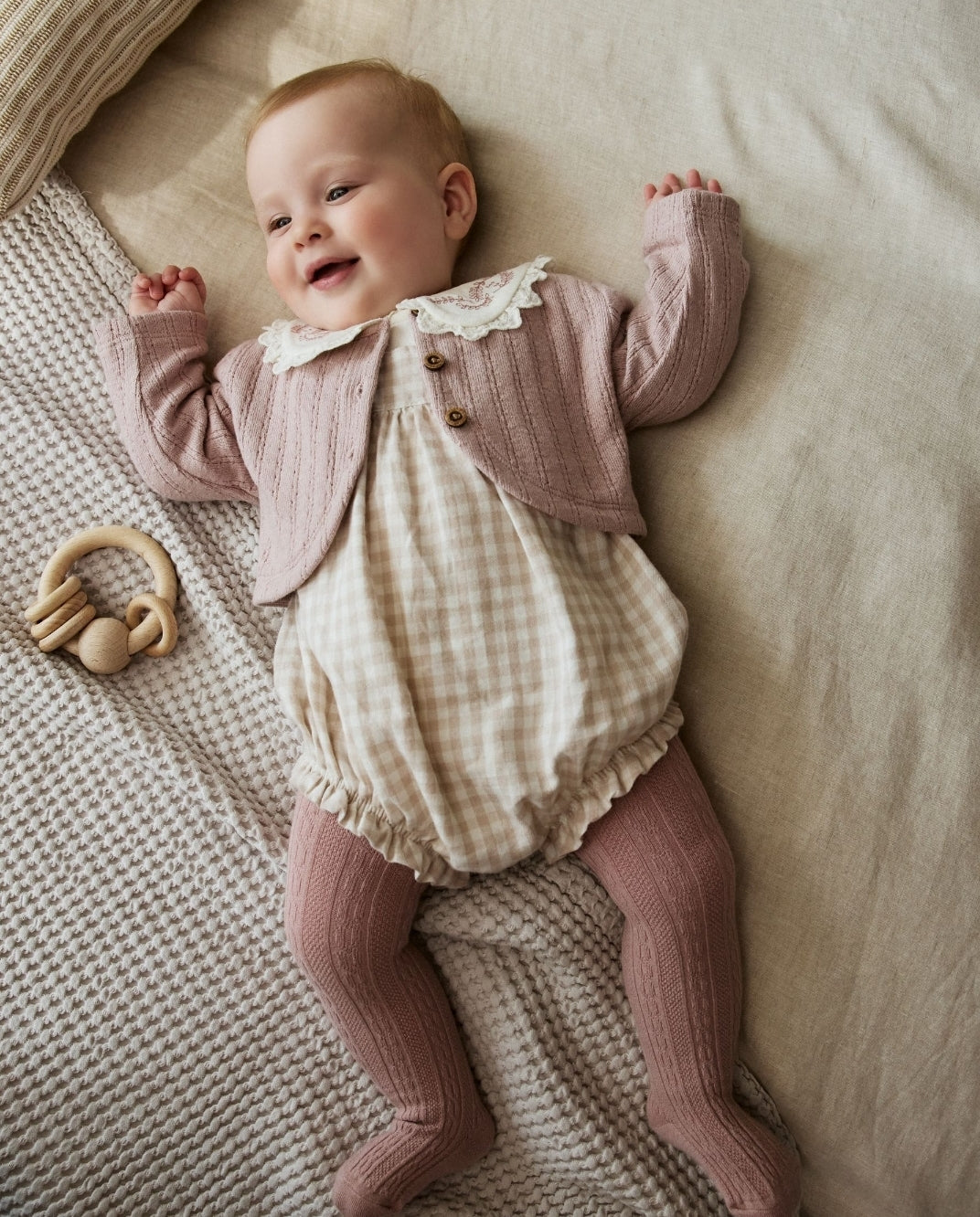 Pink Bubble Romper Long Sleeve Bodysuit Cardigan and Tights