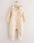 Ecru Floral Printed Baby Hooded
Crinkle Woven Pramsuit