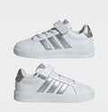 adidas White/Silver Grand Court 3.0 Elastic Lace Kids Trainers