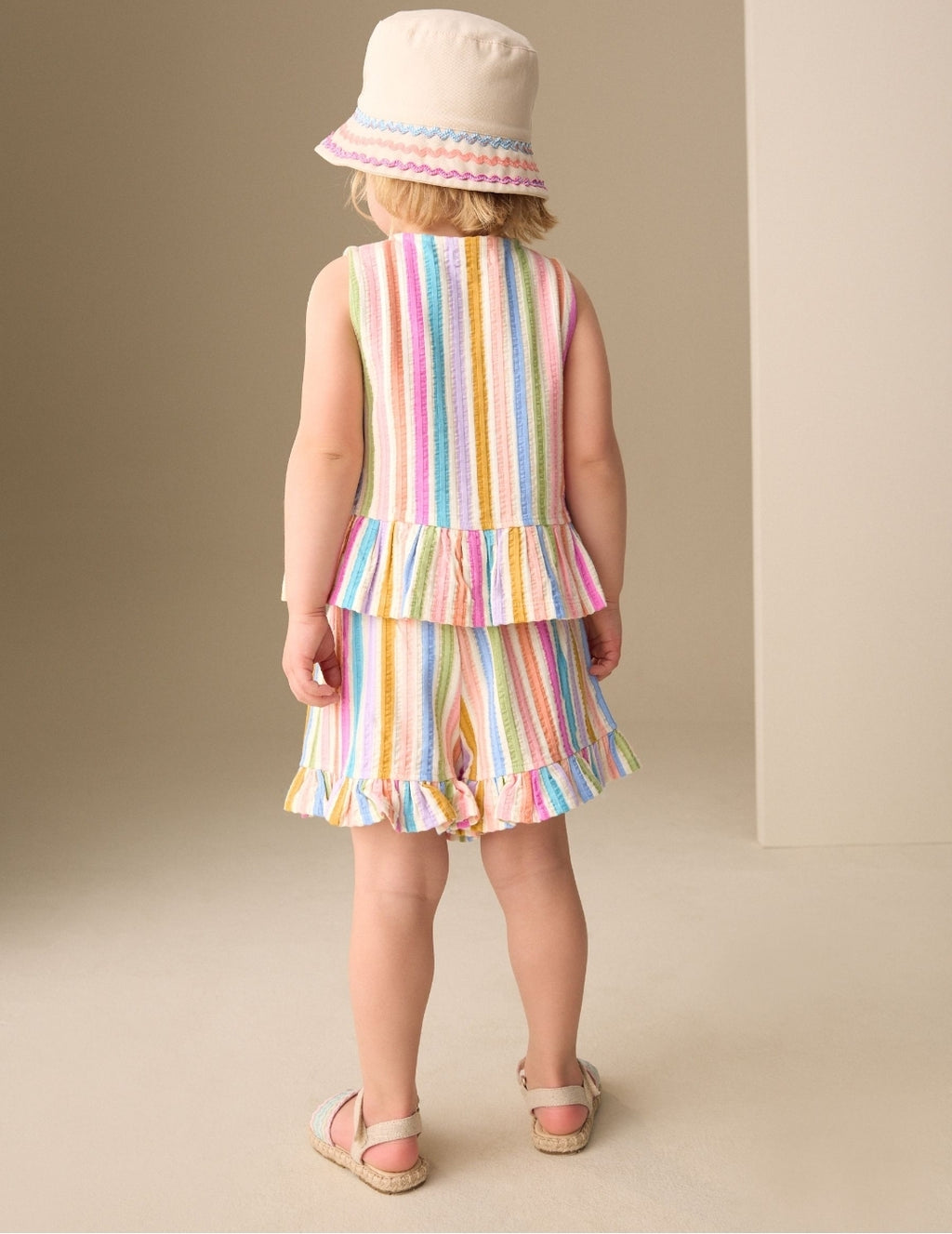 Pink/Blue Rainbow Stripe Peplum
Vest and Shorts Set