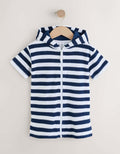 Navy Stripe Towelling Zip Through Cover-Up