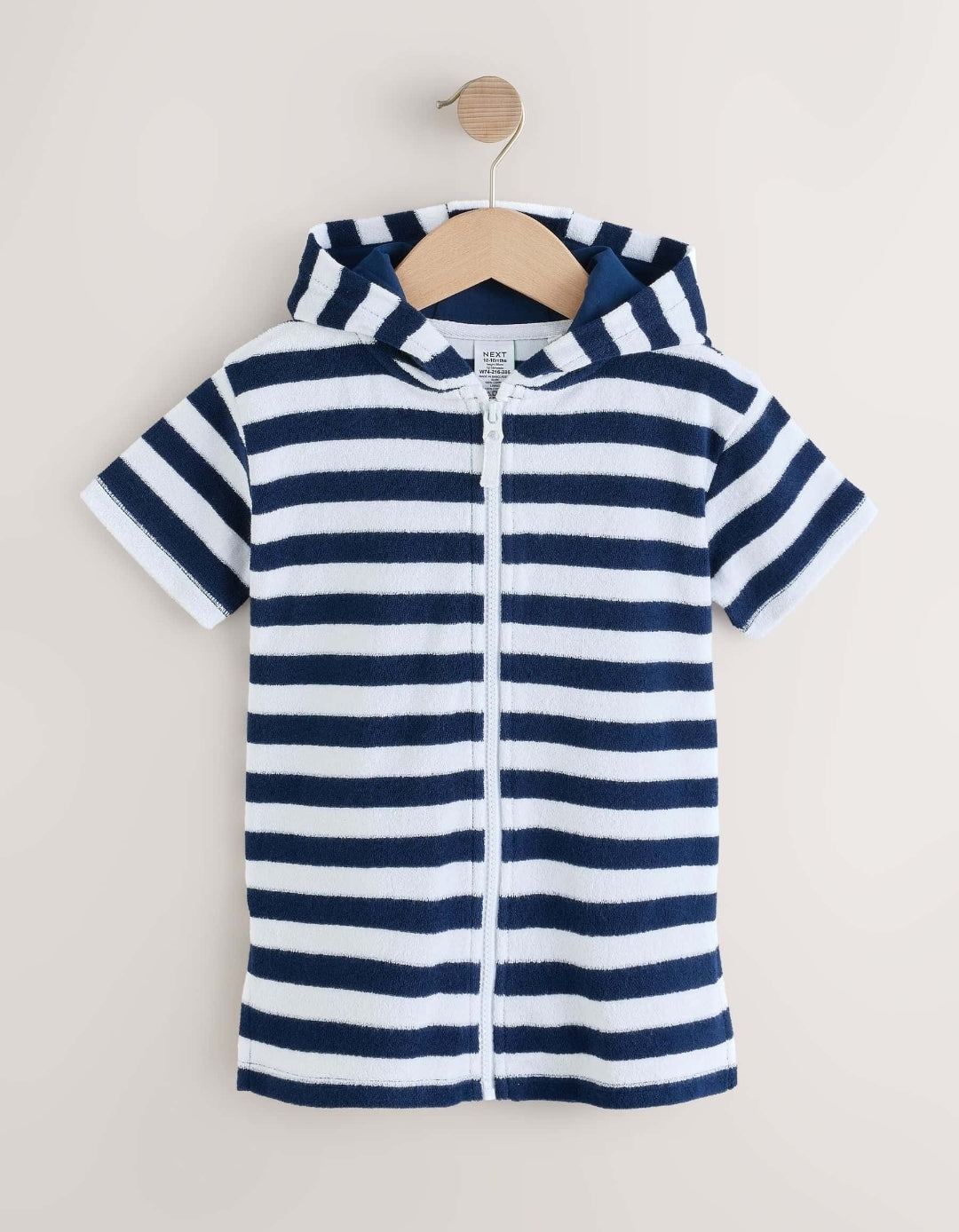 Navy Stripe Towelling Zip Through Cover-Up