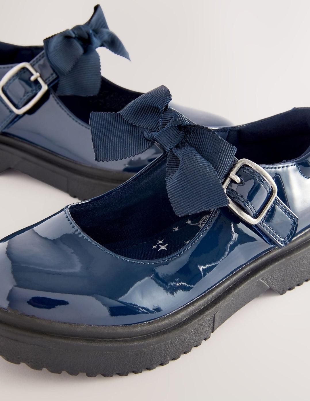 Navy Patent Standard Fit (F) Bow Chunky Mary Jane School Shoes