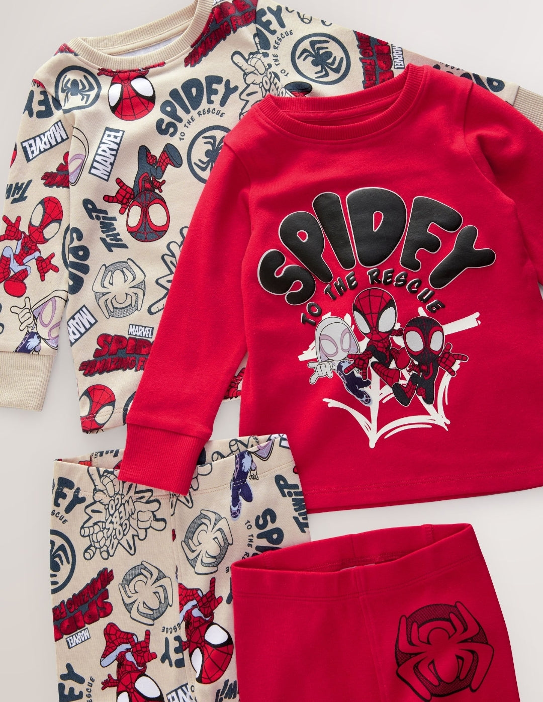 Spidey and Friends Red/Ecru Cream Snuggle Pyjamas 2 Pack