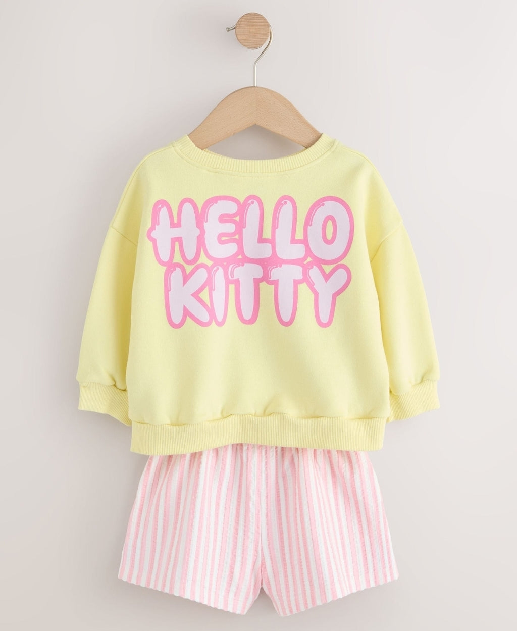 Yellow Hello Kitty Crew Neck Sweatshirt & Shorts Set