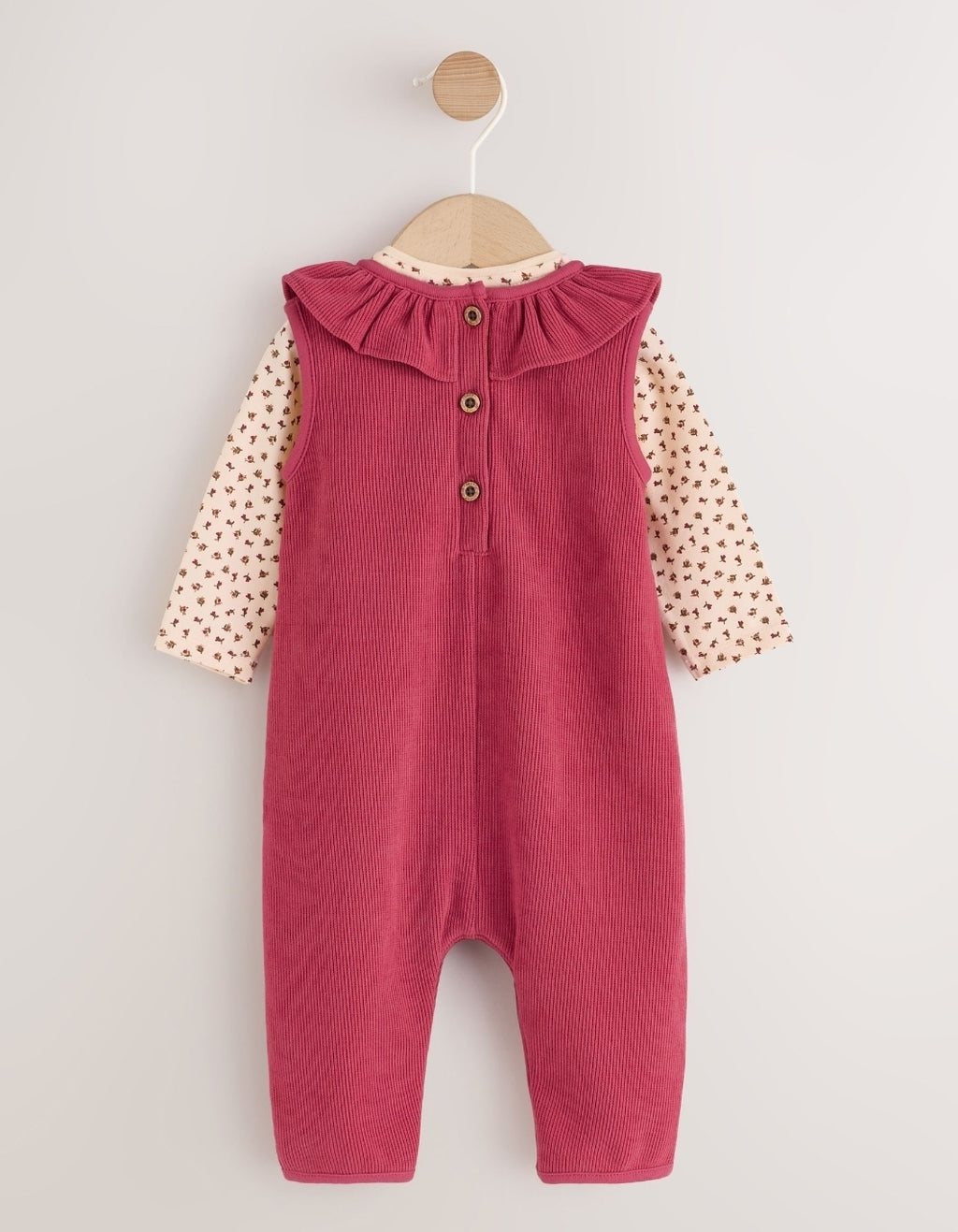 Red Corduroy Baby Long Sleeve Bodysuit And Dungarees Set 2