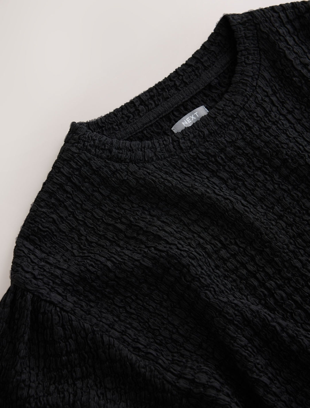 Black Long Sleeve Textured Top