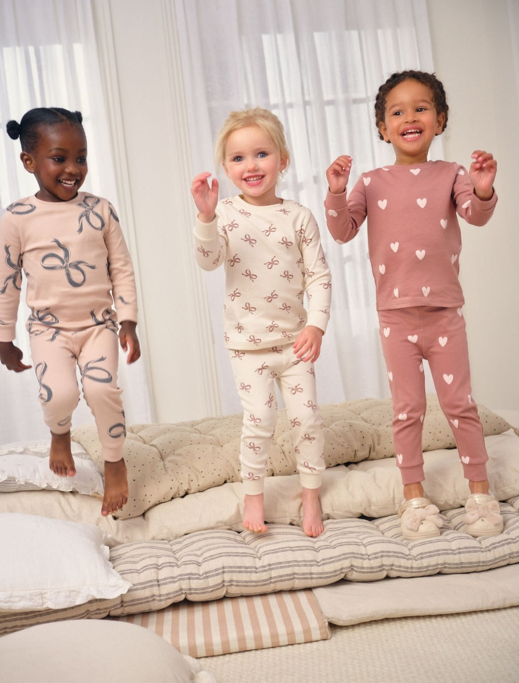 Ecru/Brown Bow Print Snuggle Pyjamas 3Pack