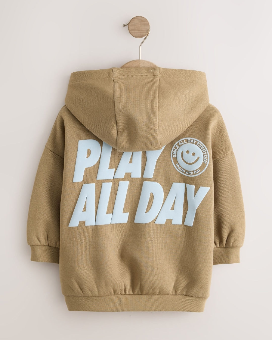 Taupe Brown Printed Slogan Long Sleeve Hoodie