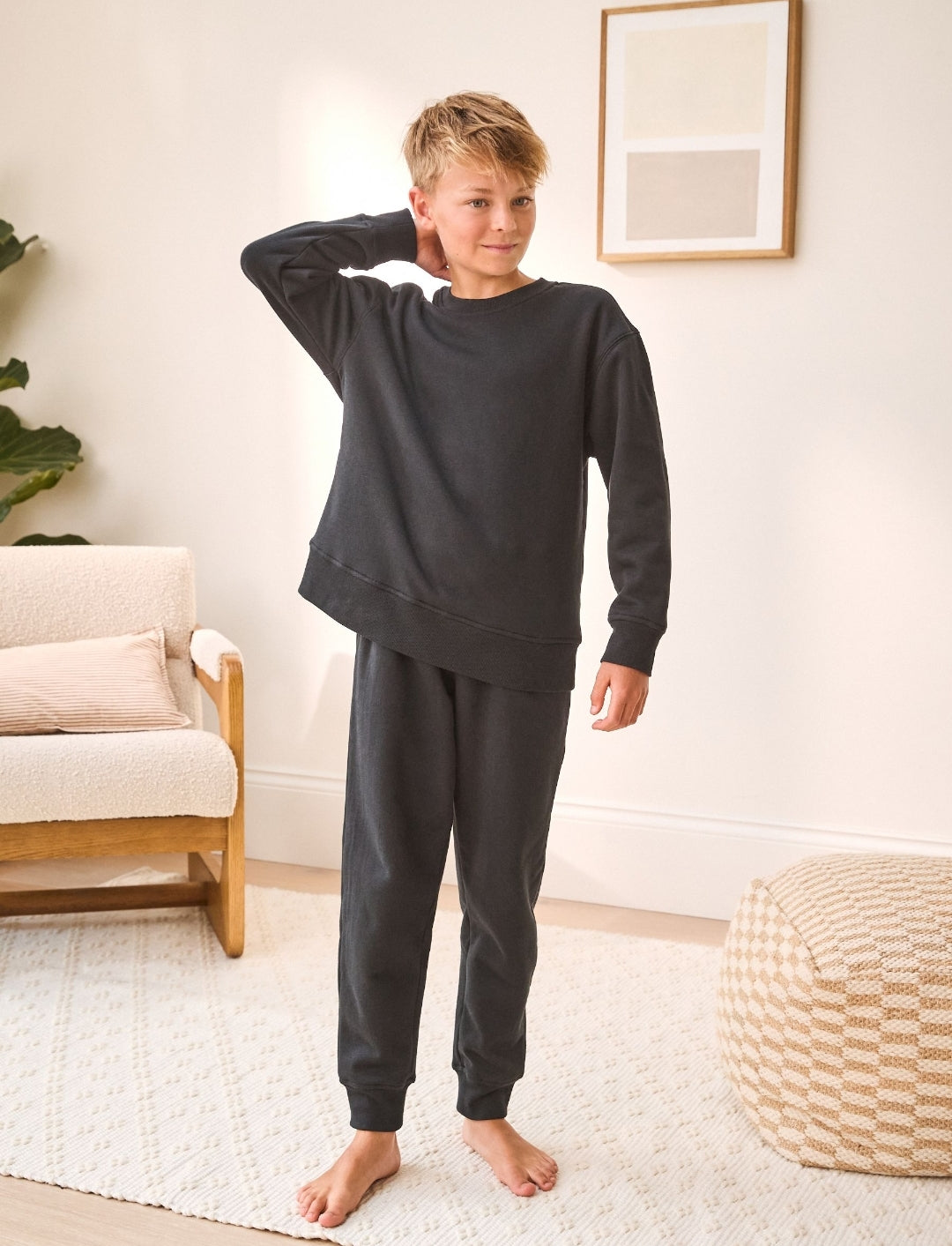Black Single Cosy Fleece Pyjamas