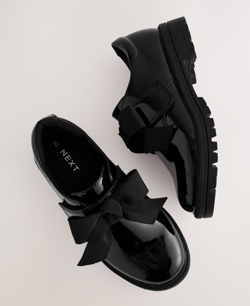 Black Patent Standard Fit (F) Bow Monkstrap Chunky School Shoes