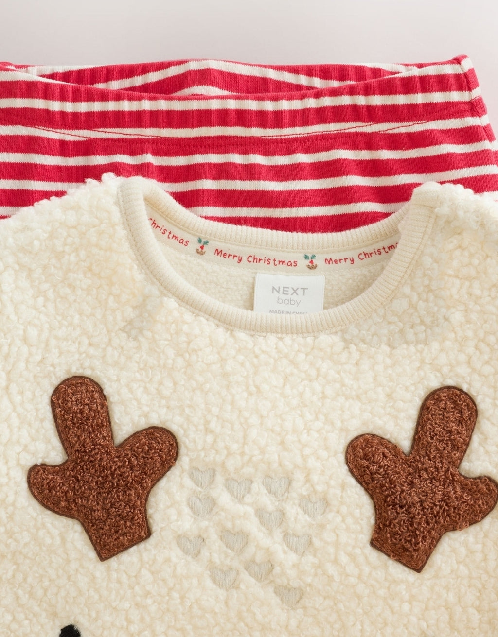 Neutral Reindeer Baby Fleece Top and Leggings Set