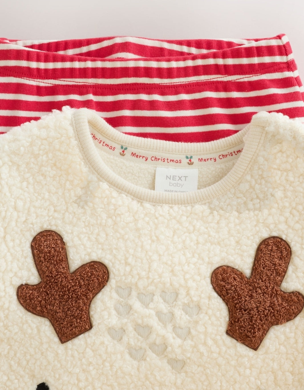 Neutral Reindeer Baby Fleece Top and Leggings Set